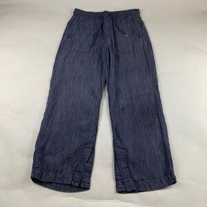 Athleta Dark Blue Striped Linen Cabo Wide Leg Lounge Pant M